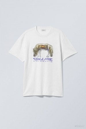 AI Collage Horse Weekday Oversized Graphic Printed T-shirt | DTOF0410