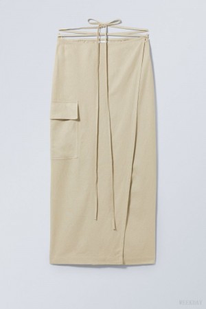 Beige Weekday Fold Linen Mix Long Skirt | BVCU1512