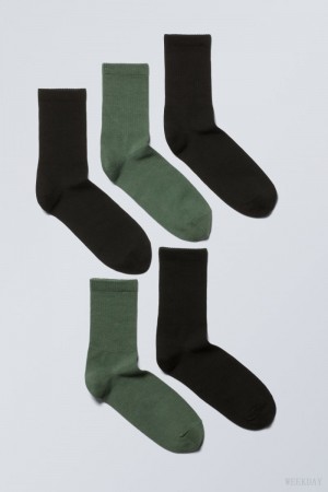 Black Green Weekday 5-pack Sport Socks | JQET2070