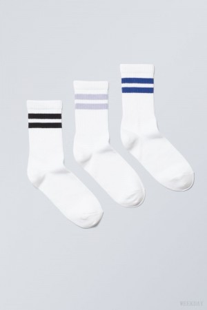 Black Purple Blue Stripes Weekday 3-pack Sport Striped Socks | CCXF3489