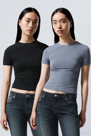 Black Weekday 2-pack Slim Fitted T-shirt | LLTC3516