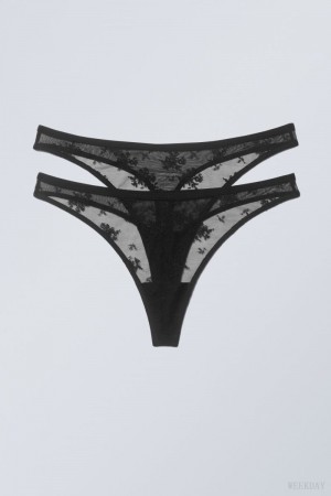 Black Weekday 2-pack Zelda Lace Thong Thong | PSHX7578