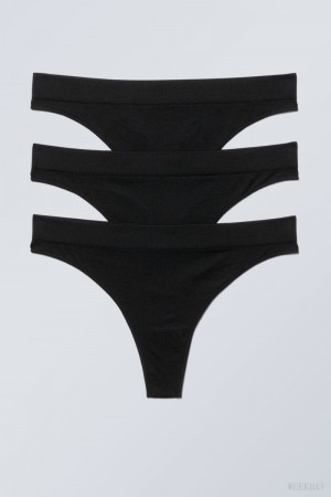 Black Weekday 3-pack Cat Soft Thong Thong | WEGW4283