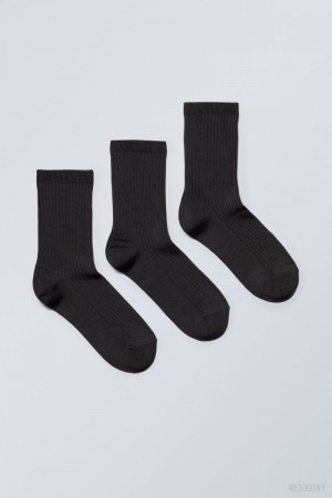 Black Weekday 3-pack Lova Shiny Socks | IMZJ4775