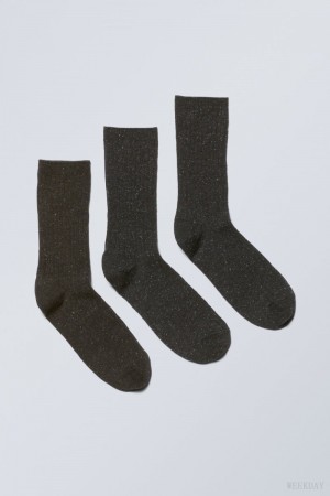 Black Weekday 3-pack Rib Neps Socks | ADBY8903