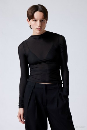 Black Weekday Allison Longsleeved Turtleneck Top | DHRQ5906