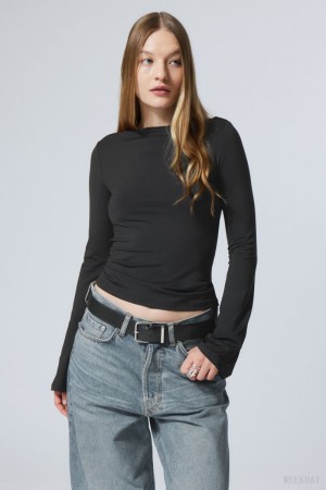 Black Weekday Annie Boatneck Long Sleeve Top | ROXJ6516