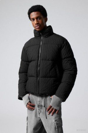 Black Weekday Ben Rib Puffer Jacket | JXQA3502