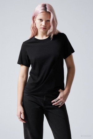 Black Weekday Essence Standard T-shirt | LKFX0693