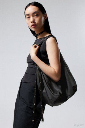 Black Weekday Eyelet Shoulder Bag | TJEU0325