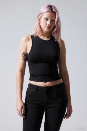 Black Weekday Fine Fitted Tank Top | URDY3390