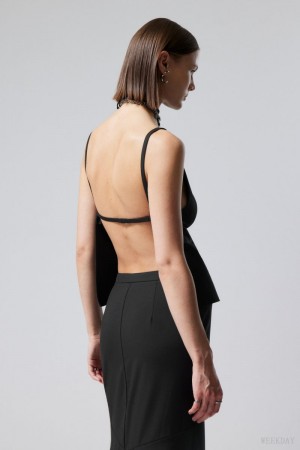 Black Weekday Fleur Suiting Open Back Top | GELA6885