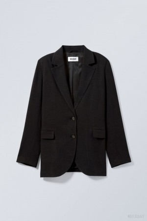 Black Weekday Isa Linen Mix Blazer | XRDJ6478