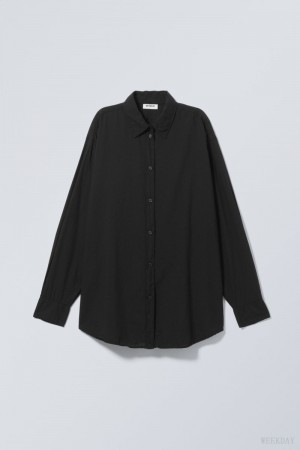 Black Weekday Jody Cotton Voile Shirt | DTVX7936