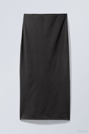 Black Weekday Johanna Long Pencil Skirt | TLEM6304