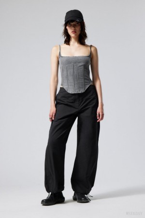 Black Weekday Junko Nylon Zip Trousers | JQDU0950