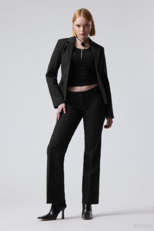 Black Weekday Keela Distressed Jacquard Trousers | POFC9672