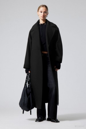 Black Weekday Kia Oversized Wool Blend Coat | WYQU4205