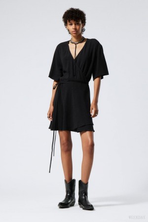 Black Weekday Kimberly Linen Mix Dress | PDNW6058