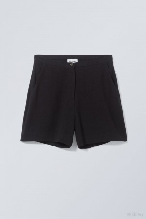 Black Weekday Kit Linen Mix Shorts | IYNO5587