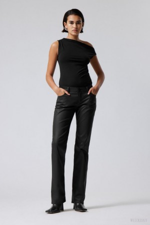 Black Weekday Lana Coated Trousers | PICL6680