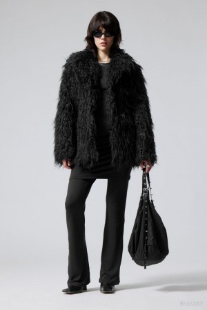 Black Weekday Lilith Waisted Faux Fur Jacket | ETGV4306