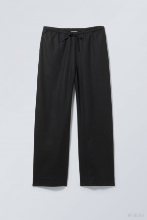 Black Weekday Mia Linen Mix Trousers | JJWX6075