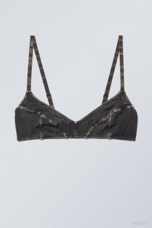 Black Weekday Miley Washed Cotton Bra Bra | WYAN8675