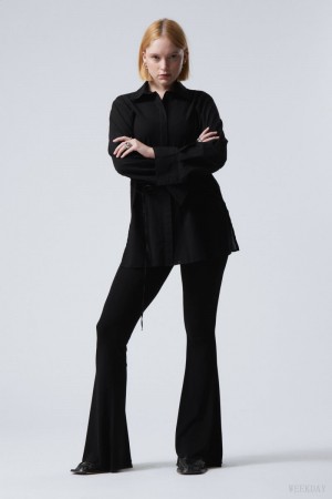 Black Weekday Mina Flared Jersey Trousers | ZTHP4761