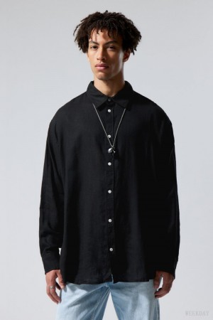 Black Weekday Oversized Linen Shirt | WMNP7630