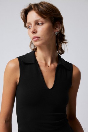 Black Weekday Phoebe Polo Top | TTPR5573