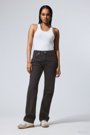 Black Weekday Pin Mid Straight Jeans | DZND7960