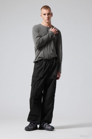 Black Weekday Piper Loose Cargo Trousers | TBMP7828