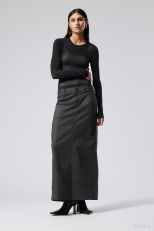 Black Weekday Rose Coated Maxi Skirt | ZHYQ3845