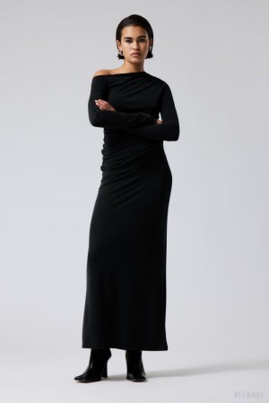 Black Weekday Signe Drapy Maxi Skirt | ZTYK4204