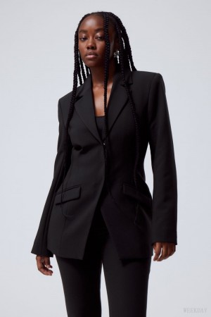 Black Weekday Simone Waisted Blazer | GOIG7563