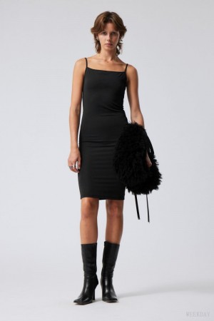 Black Weekday Strap Knee Dress | FUOP2330