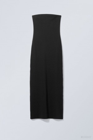 Black Weekday Tania Ribbed Tube Dress | DTWM9891