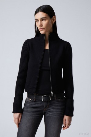 Black Weekday Winona Zip Cardigan | EIDT9922