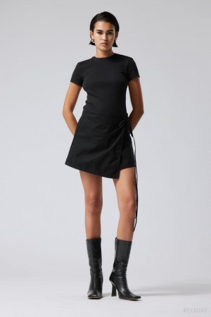 Black Weekday Wrap Mini Skirt | IFGM3108