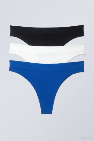 Black White Blue Weekday 3-pack Cat Soft Thong Thong | LWGM4170