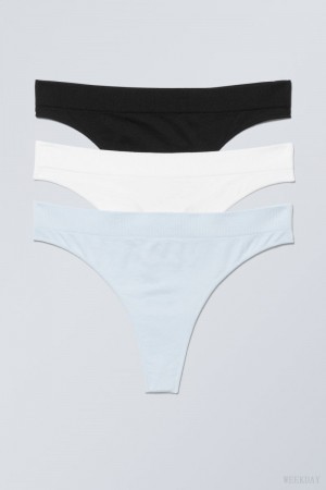 Black White Light Blue Weekday 3-pack Cat Soft Thong Thong | GFAH8209