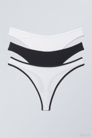 Black White Weekday 3-pack Jade Cotton Thong Thong | PRNO7625