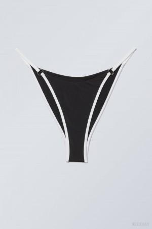 Black White Weekday Brazilian Tanga Bikini Bottoms | LYGT9051