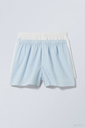 Blue Stripes White Weekday 2-pack Boxer Shorts Shorts | JPXL0017