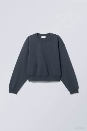 Blue Weekday Crop Volume Sweatshirt | FQJJ0755