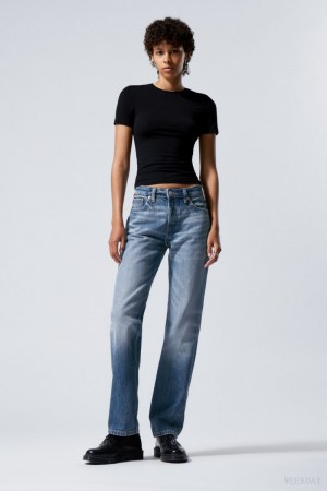 Blue Weekday Pin Mid Straight Jeans | MOGF9700