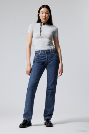 Blue Weekday Pin Mid Straight Jeans | VDKA0676