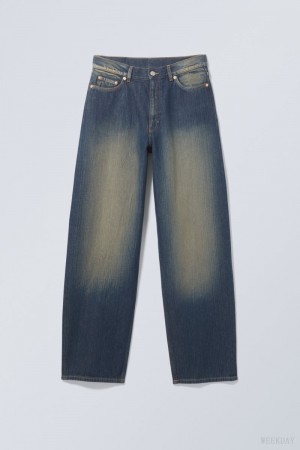 Blue Weekday Rail Mid Loose Straight Jeans | AYXE1862