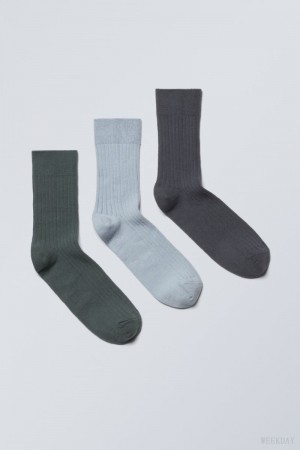 Blue / Black Weekday 3-pack Selma Socks | CKSG0355